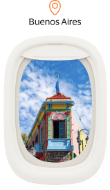 Imagem ilustrativa janela de avião com imagem de Buenos Aires