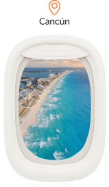 Imagem ilustrativa janela de avião com imagem de Cancún