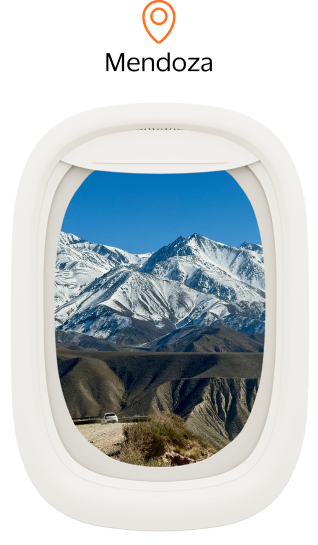 Imagem ilustrativa janela de avião com imagem de Mendoza