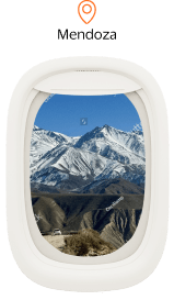 Imagem ilustrativa janela de avião com imagem de Mendoza